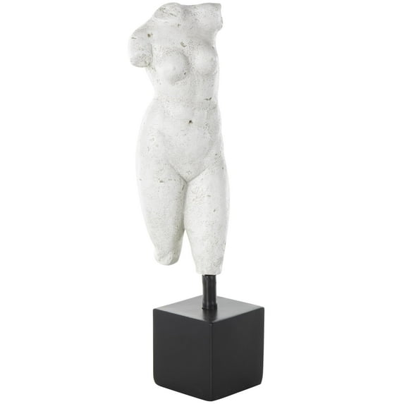 5" x 17" White Polystone People Sculpture with Black Square Base, by DecMode