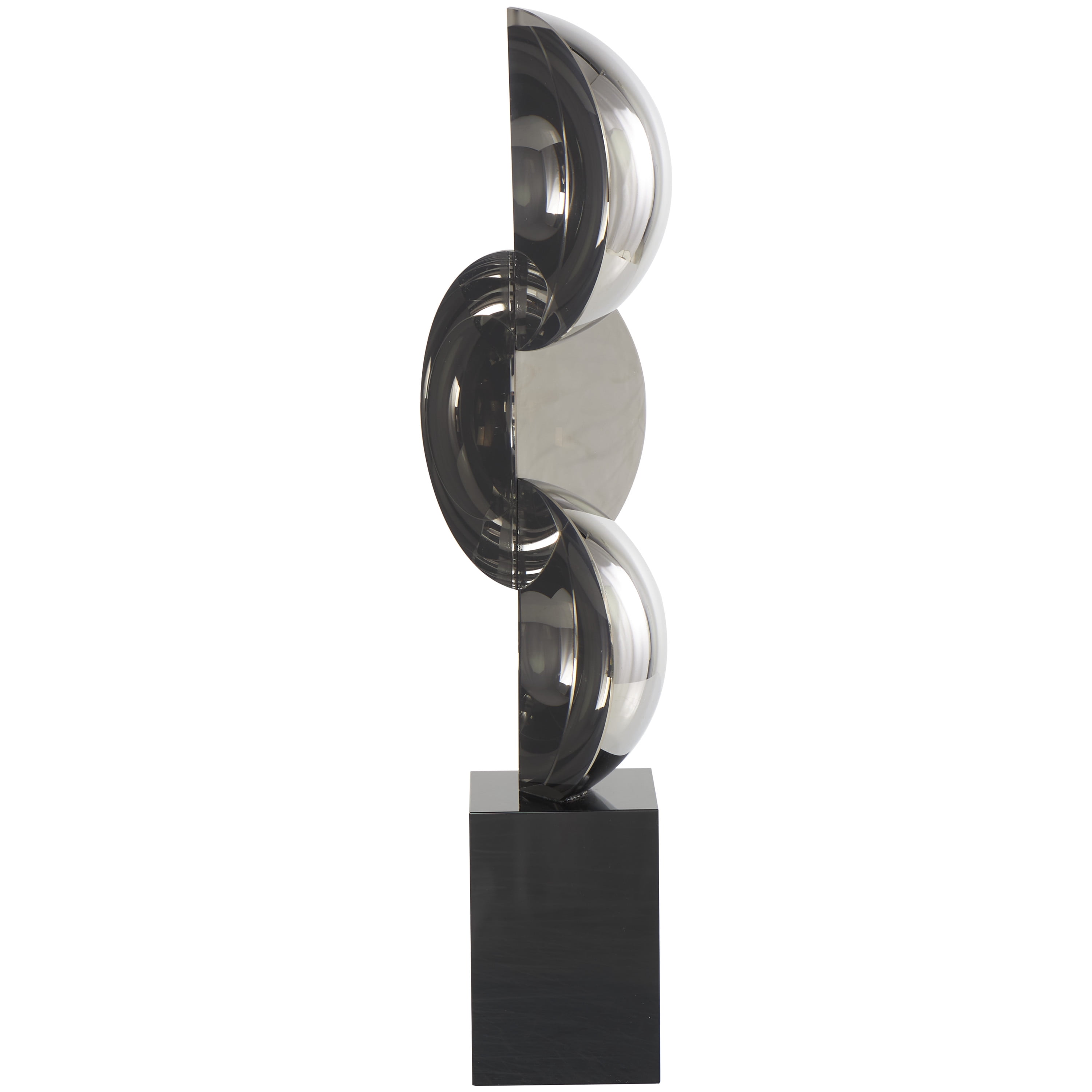 5" x 18" Black Crystal Abstract Two-Tone Geometric Sculpture with Stacked Semi Circles, by DecMode