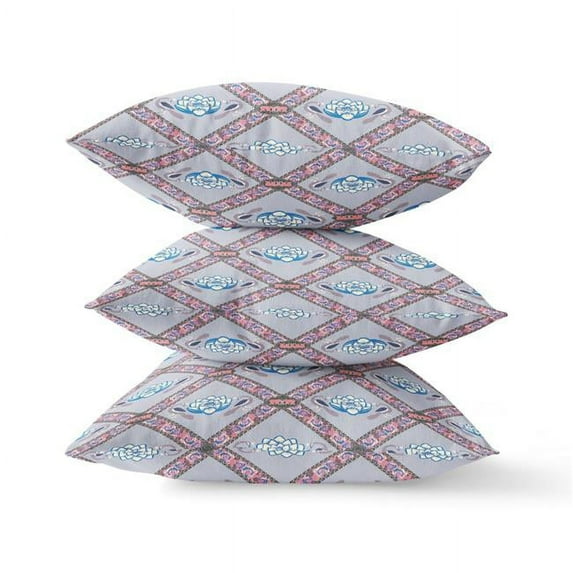 5 x 18 x 18 in. Gray & Pink Blown Seam Geometric Indoor & Outdoor Throw Pillow