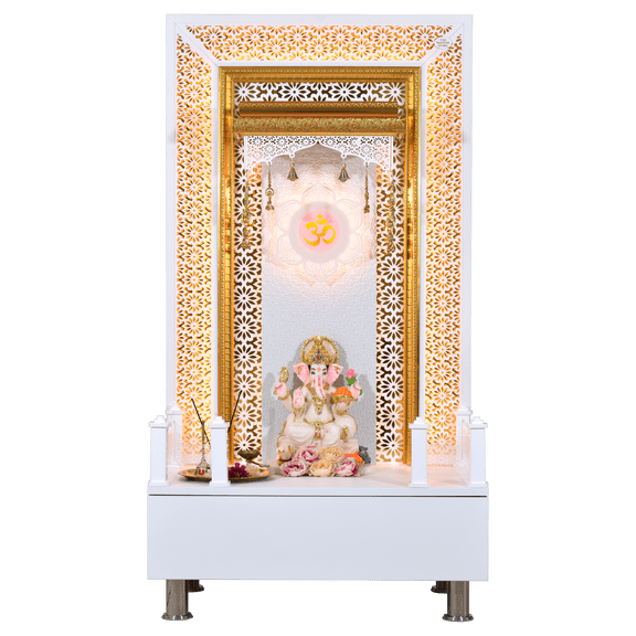 5' x 2.5' White Gloss Wooden Mandir for Home