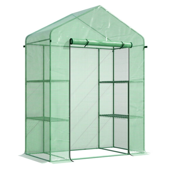 5' x 2.5' x 6.5' Mini Walk-in Greenhouse Kit, Portable Green House with 3 Tier Shleves, Roll-Up Door, and Weatherized PE Cover for Backyard Garden, Green