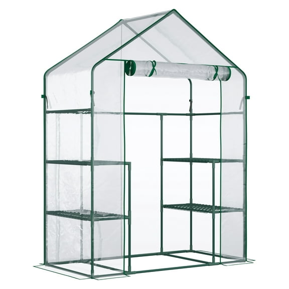5' x 2.5' x 6.5' Mini Walk-in Greenhouse Kit, Portable Green House with 3 Tier Shleves, Roll-Up Door, and Weatherized Plastic Cover for Backyard Garden, Clear