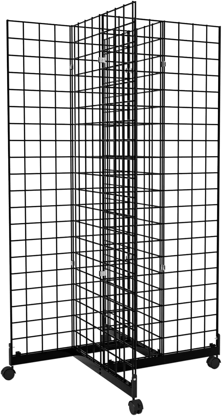 5' x 2' Wire Grid Panel Tower, 4Way Grid Wall Display Rack with