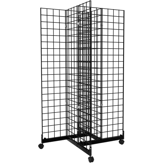 5' x 2' Wire Grid Panel Tower, 4-Way Grid Wall Display Rack with Rolling Base