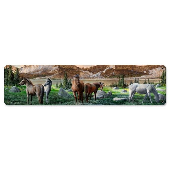 5 x 20 in. Horse Pack Satin Metal Sign
