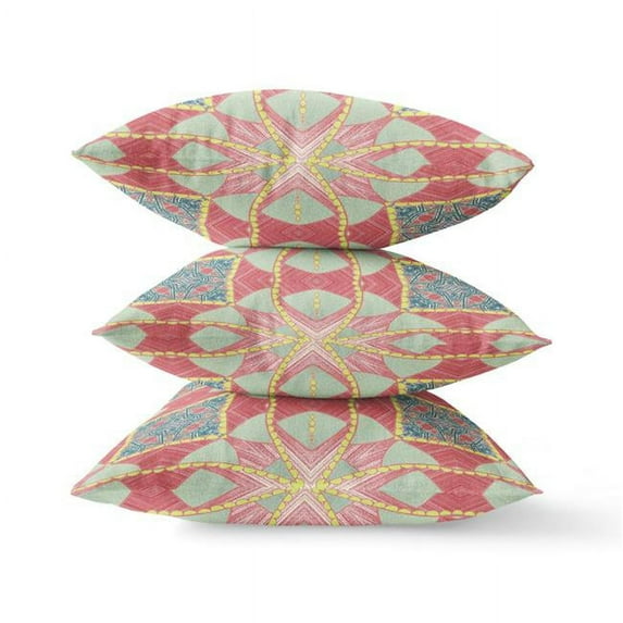 5 x 20 x 20 in. Red & Aqua Blown Seam Geometric Indoor & Outdoor Throw Pillow
