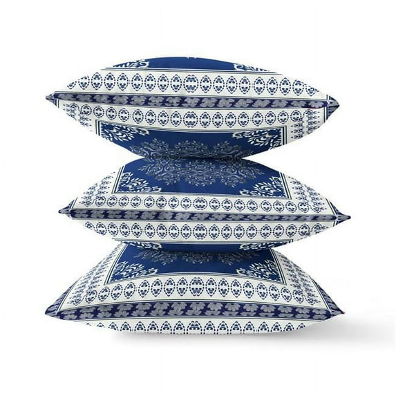 5 x 28 x 28 in. Indigo & White Blown Seam Floral Indoor & Outdoor Throw Pillow