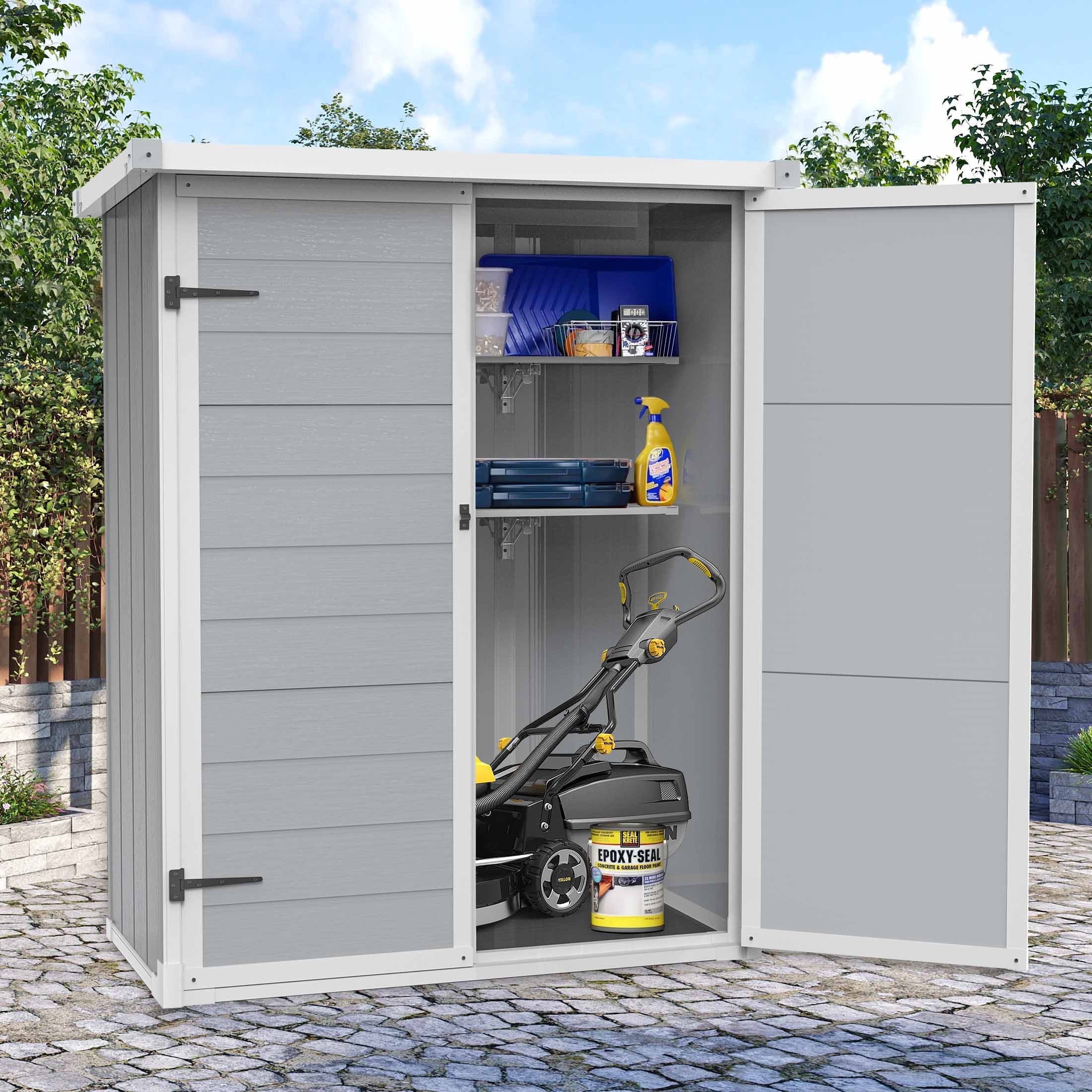 Sesslife 5'x3' Resin Outdoor Storage Shed with Lockable Door, Gray