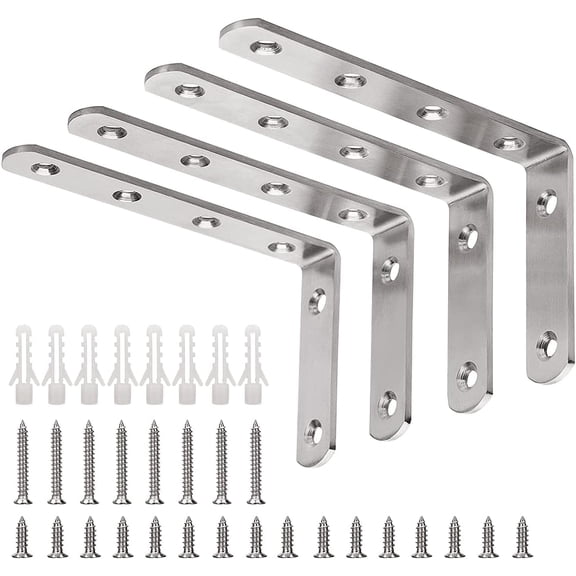 5 x 3 Inch L Bracket, Heavy Duty Corner Brace, Stainless Steel, 4 Pack, 35 LB Load Capacity, Precision 90° Angle, Rust Resistant, Includes Hardware