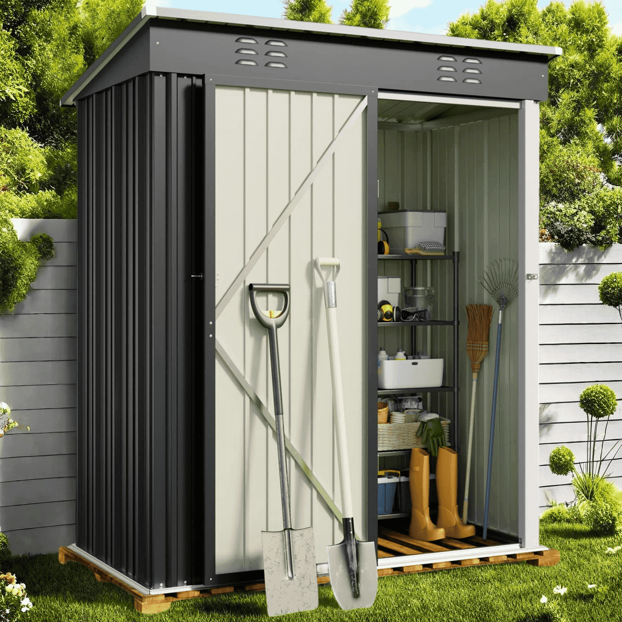 5x3FT Outdoor Storage Shed with Lockable Door - Gray
