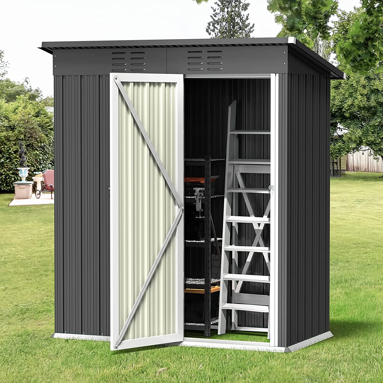 5' x 3' Outdoor Storage Shed, Metal Outdoor Storage Cabinet with Single Lockable Door, Waterproof Tool Shed,Gray - image 1 of 8