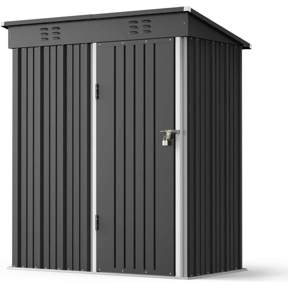 5 'x 3'Outdoor Storage Shed with Singe Lockable Door,Galvanized Metal Shed with Air Vent Suitable for The Garden,Tiny House Storage Sheds Outdoor for Backyard Patio Lawn-Dark Gray