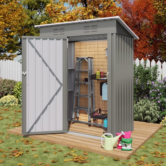 5' x 3' Storage Shed, ENYOPRO Galvanized Metal Storage Shed with Lockable Door for Garden Backyard Patio Lawn, Weather Resistant and Waterproof, Gray