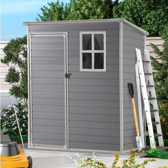 5' x 3' Plastic Shed for Outdoor Storage, Resin Storage Shed with Window and Lockable Door for Garden, Backyard, Patio, Tool Storage Use, Gray