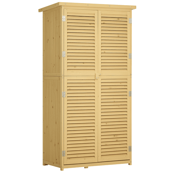 5' x 3' Wooden Outdoor Storage Cabinet, Garden Sheds & Outdoor Storage with Asphalt Roof & 2 Large Wood Doors with Lock, Natural