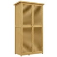 thumbnail image 1 of 5' x 3' Wooden Outdoor Storage Cabinet, Garden Sheds & Outdoor Storage with Asphalt Roof & 2 Large Wood Doors with Lock, Yellow, 1 of 8
