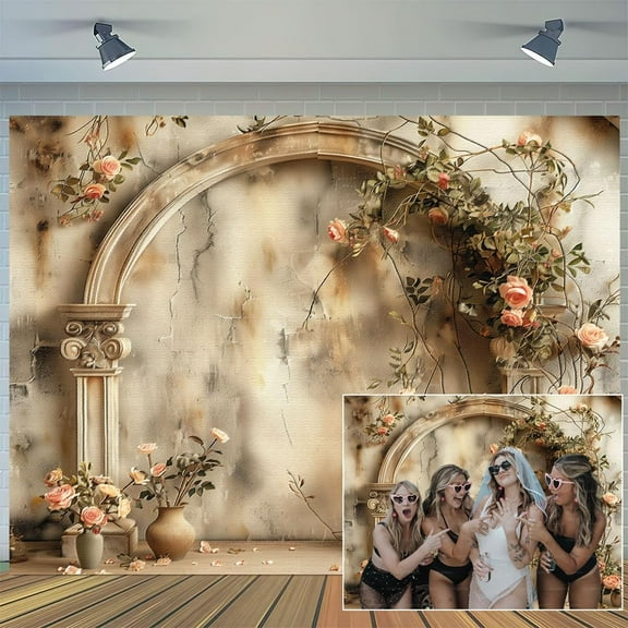 5 x 3 ft Arch Wedding Flower Backdrop Yellow Retro Romantic Floral Wall Photography Background for Bridal Shower Reception Ceremony Girls Birthday Party Decor Banner Studio Booth Props