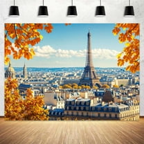 5 x 3 ft Autumn Eiffel Tower Backdrop Fall France Paris City Yellow Maple Leaves Photo Background Wedding Baby Shower Travel Portrait Photoshoot Video Studio Photo Props