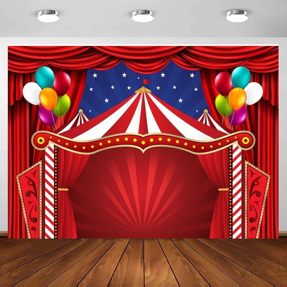 5 x 3 ft Carnival Backdrop, Circus Theme Red Curatin Balloon Backdrop Carnival Photo Booth Props Kids Adults Birthday Baby Shower Party Decoration Banner Polyester
