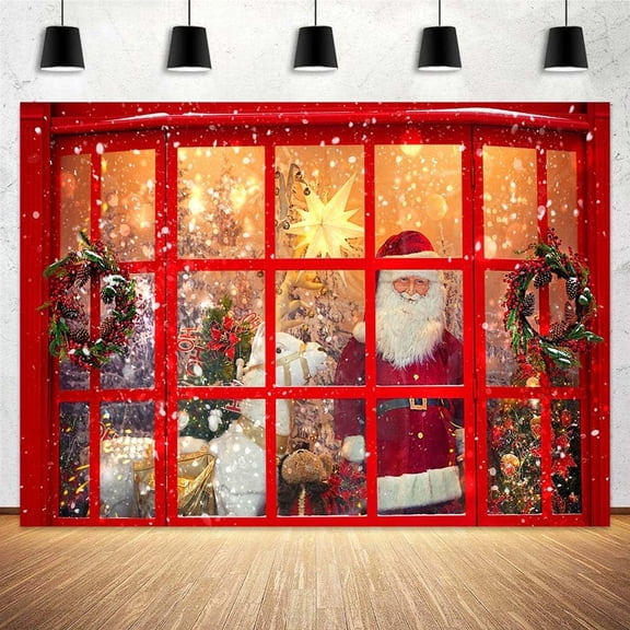 5 x 3 ft Christmas Store Santa Claus Photo Backdrop Photography Background, Xmas Winter Gifts Backdrops Photo Booth Prop Decorations Wall Decor Banner Tablecloth