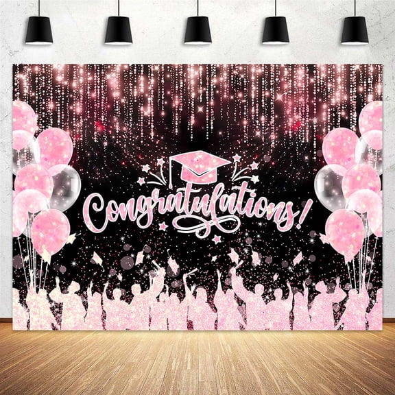 5 x 3 ft Class of 2025 Graduation Backdrop, Congratulations Congrats Pink Grad Photography Background, Bachelor Cap Celebration Party Decorations for School Prom Party Banner