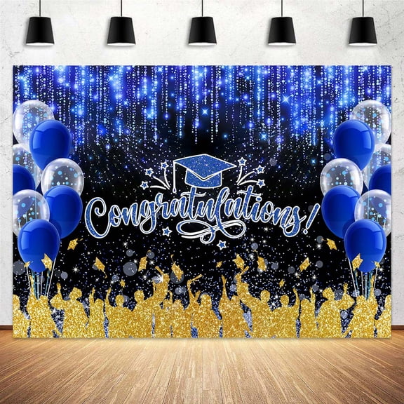 5 x 3 ft Class of 2026 Graduation Backdrop, Congratulations Congrats Blue Grad Photography Background, Bachelor Cap Celebration Party Decorations for School Prom Party Banner