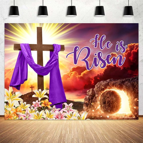 5 x 3 ft Easter Jesus Backdrop Spring Christian Cross Lily Jesus Photography Background Religious Party Decorations Photo Banner Booth Props