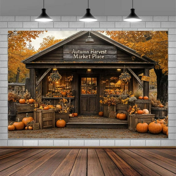 5 x 3 ft Fall Thanksgiving Photo Backdrop, Autumn Fall Pumpkin Harvest Market Hay Maple Tree Leaves Background Backdrop Baby Shower Party Decoration Banner Supplies Photo Studio Prop