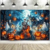5 x 3 ft Halloween Backdrop Castle Skull Graveyard Pumpkin Moon Night Background Horror Ghost Party Kids Halloween Party Decorations Photo Booth Banner