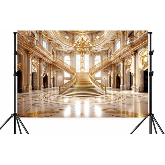 5 x 3 ft Luxurious Palace Backdrop, White Golden Palace Photography Dreamlike Wedding Photo Background, European Hall Photography Backdrop Wedding Bridal Shower Party Banner Decor,Gold