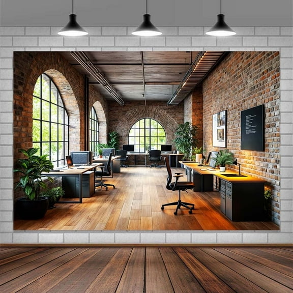 5 x 3 ft Office Backdrop for Video Conference Retro Business Interior Interior Brick Wall Photography Background Virtual Home Office Photoshoot Portrait Photo Studio Props