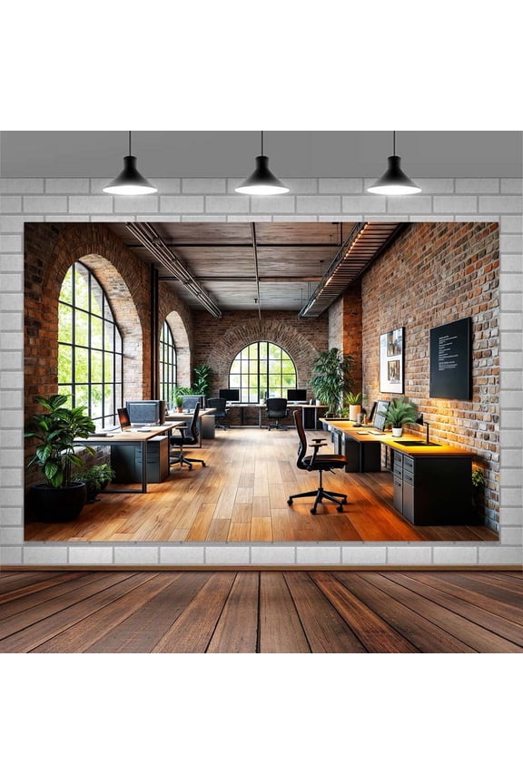 5 x 3 ft Office Backdrop for Video Conference Retro Business Interior Interior Brick Wall Photography Background Virtual Home Office Photoshoot Portrait Photo Studio Props