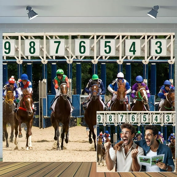 5 x 3 ft Racecourse Horse Race Backdrop for Kentucky Derby Backdrop Horse Racing Decoration Kentucky Derby Party Supply Turf Racetrack Deck Stadium Photo Booth Studio Props