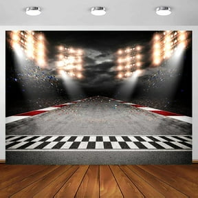 5 x 3 ft Racing Backdrop, Black White Line Race Track Racer Sport Theme Background, Motorsport Car Photography Backdrop Banner for Kids Birthday Photo Props Decoration