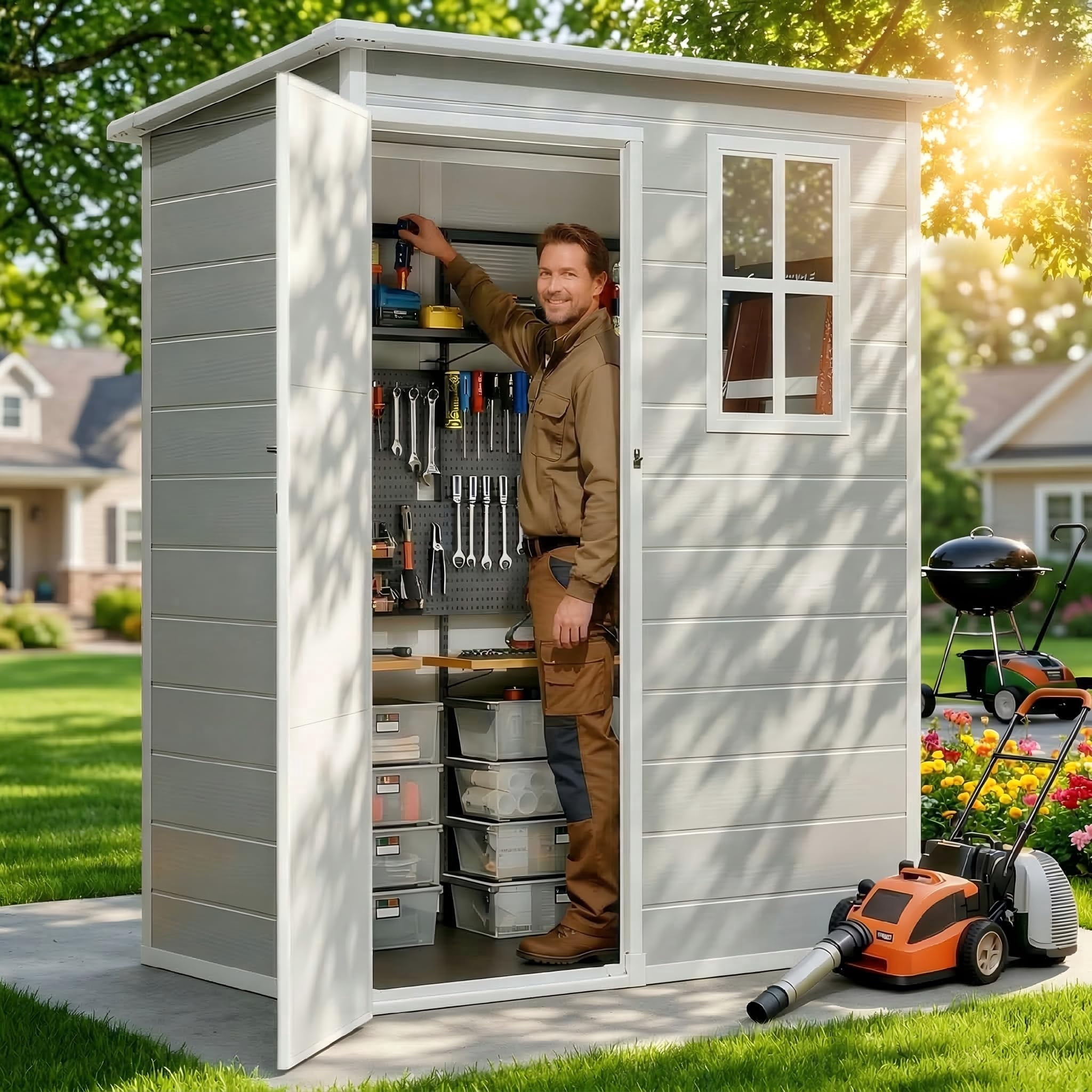 Lofka 5x3ft Resin Outdoor Storage Shed, Weatherproof Large Storage