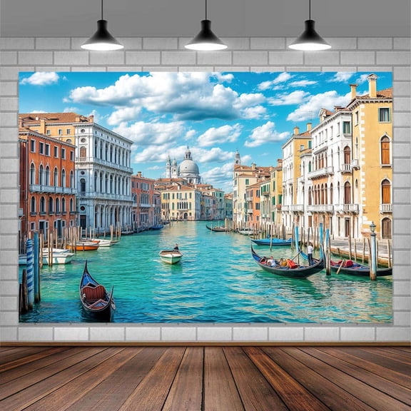 5 x 3 ft Venice City Backdrop Italy Italian Grand Canal Water Gondolas River Photography Background Romantic Wedding Children Kids Birthday Photoshoot Photo Background Props