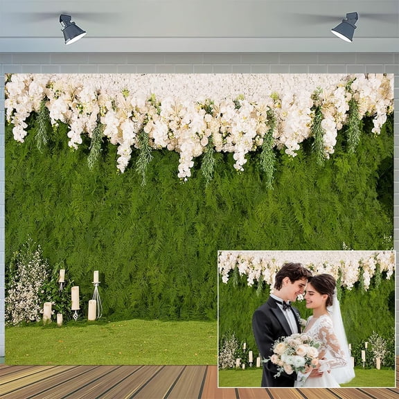 5 x 3 ft Wedding Green Leaves Rustic Floral Backdrop Bride Shower Reception Ceremony Photography Backdrop Wedding Party Decoration Photography Banner Props Photography Studio Props