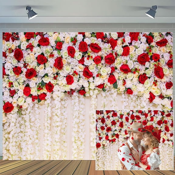 5 x 3 ft Wedding Rose Flower Rustic Floral Backdrop Bride Shower Reception Ceremony Photography Green Leaves Backdrop Wedding Party Decoration Photography Banner Props Photography Studio Props Decor