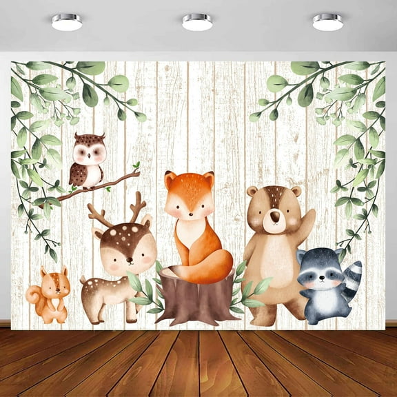 5 x 3 ft Woodland Baby Shower Backdrop,Wild Jungle Animal Adventure Theme Background, Kids Birthday Baby Shoower Gender Reveal Photography Party Supplies Decor