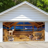 5 x 3 ftChristmas Nativity Garage Door Decorations Background Nativity Stable Scene Backdrops Farm Barn Animals Backdrop Western Photo Backdrop Outdoor Xmas Holiday Winter Party Decor Banner Cover
