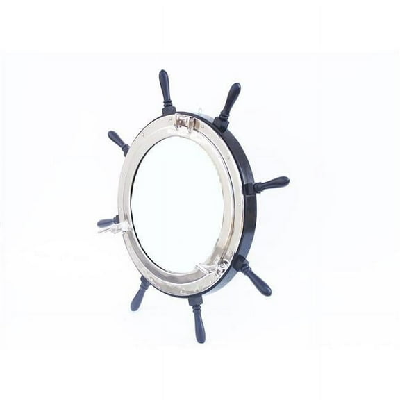 5 x 36 x 36 in. Deluxe Class Wood & Chrome Ship Wheel Porthole Mirror