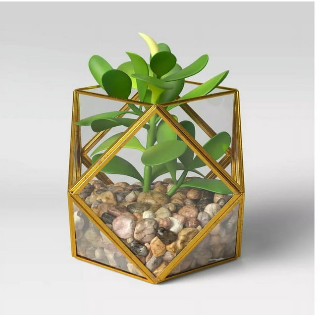 5" x 4" Artificial Succulent Plant with Brass Terrarium Opalhouse