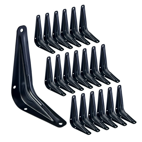 Dynaforge 20 Pack Black 5x4 in. Heavy Duty Dual Rib Floating Shelf Bracket L Shape 120 lbs. Load Capacity