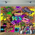 thumbnail image 1 of 5 x 4 ft 90s Backdrop Hip Hop Back to The 90S Graffiti Banner Brick Wall Retro Photography Background Neon Rewind Retro 1990s Dance Adults Birthday Party Decor Banner Portrait Studio Booth Props, 1 of 5