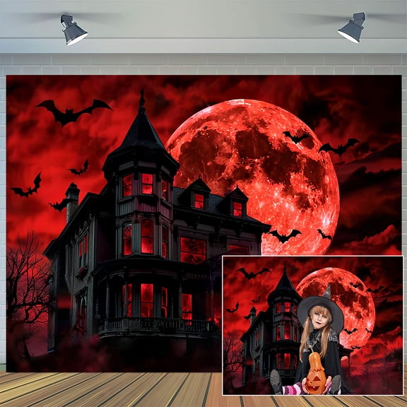 5 x 4 ft Happy Halloween Castle Photography Backdrop Horror Graveyard Castle Full Night Moon Background for Kids Adult Family Party Decorations Halloween Backdrops