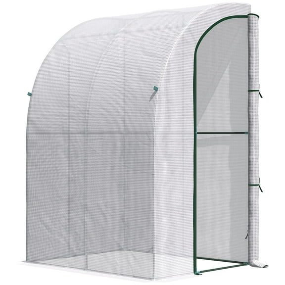 5' x 4' x 7' Outdoor Lean to Greenhouse, Walk-In Green House Plant Nursery with Roll-up Window, PE Cover, White
