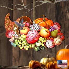 5 x 5.5 in. Cornucopia Wooden Fall Ornaments - Set of 2