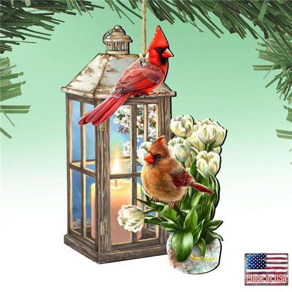 5 x 5.5 in. Lantern Cardinals Wooden Ornaments