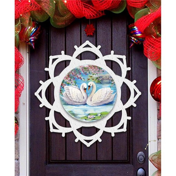 5 x 5.5 in. Snowflake Loving Swans Wooden Ornaments - Set of 2