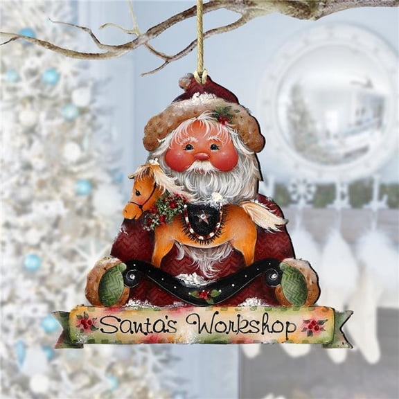 5 x 5.5 x 0.25 in. Santas Workshop Wooden Christmas Santa Snowman Decor Ornaments